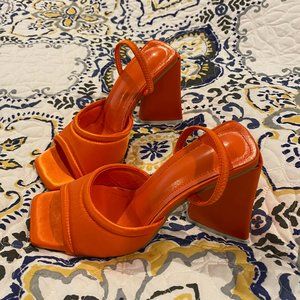 Orange satin slingbacks